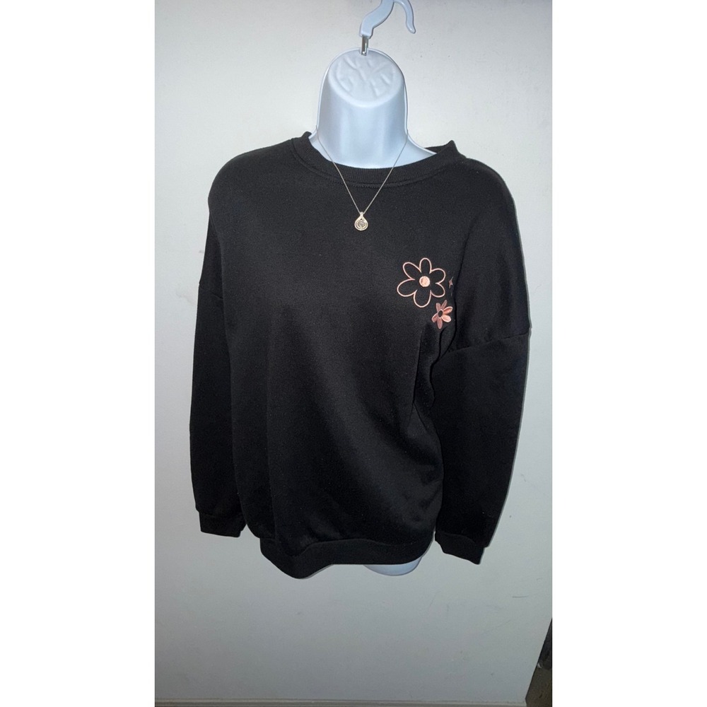 Dream Until Its Your Reality Graphic Sweatshirt Black Peach Floral Small XS